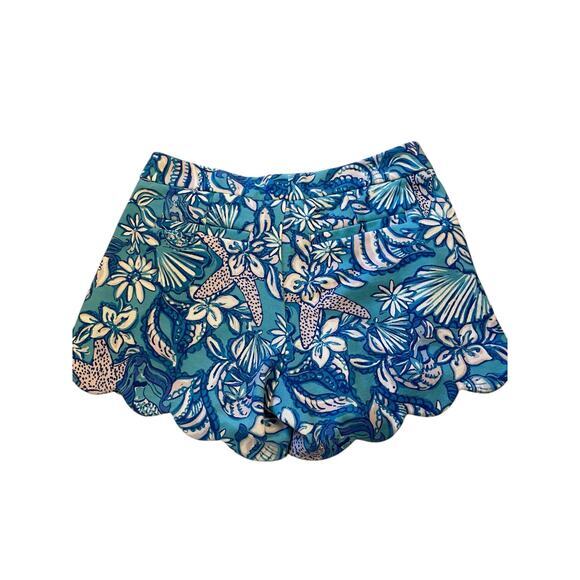 Lilly Pulitzer Women 2 Buttercup Knit Shorts Sound The Sirens Blue, White Flower - Picture 6 of 10